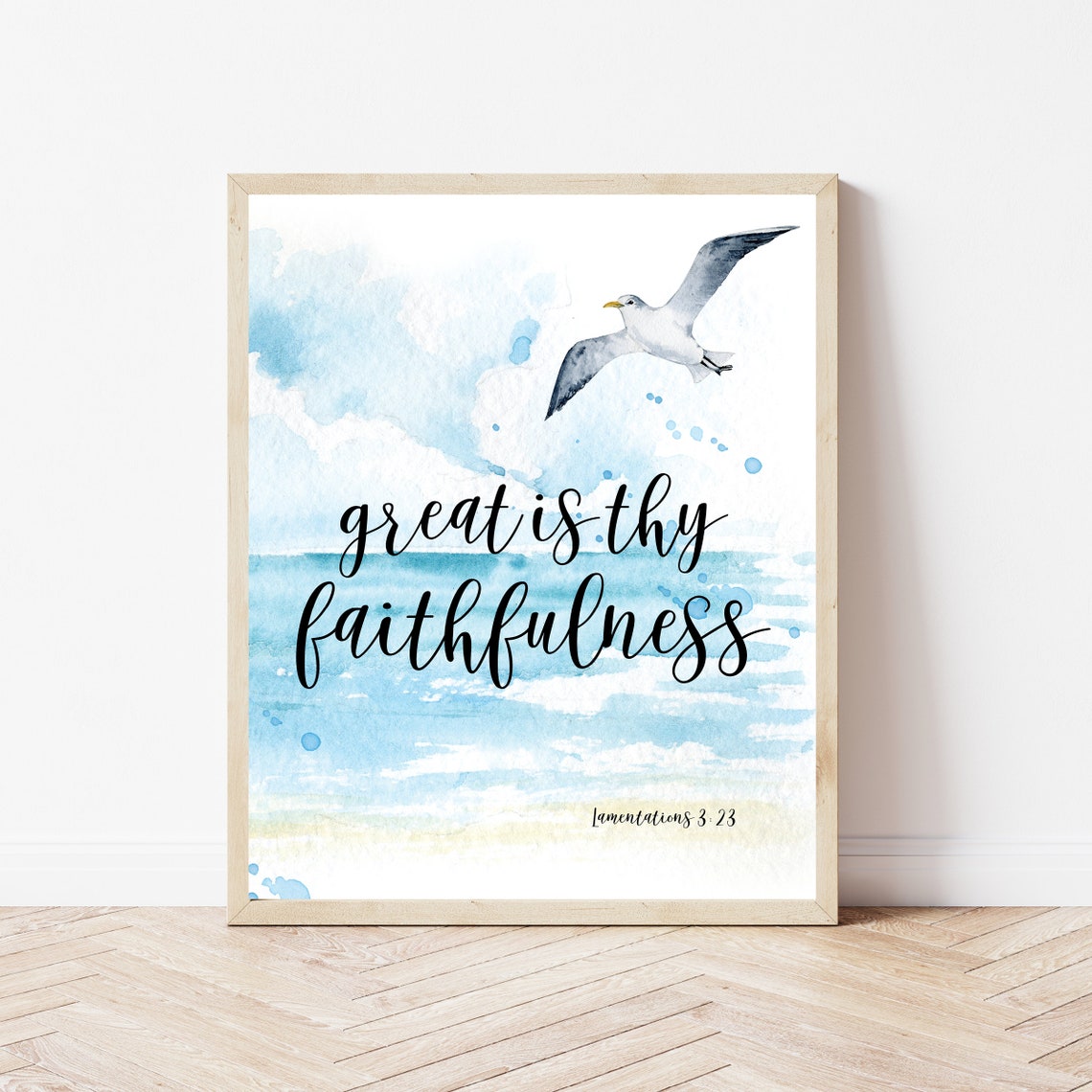 Great Is Thy Faithfulness Lamentations 3 23 Watercolor Seagull Poster
