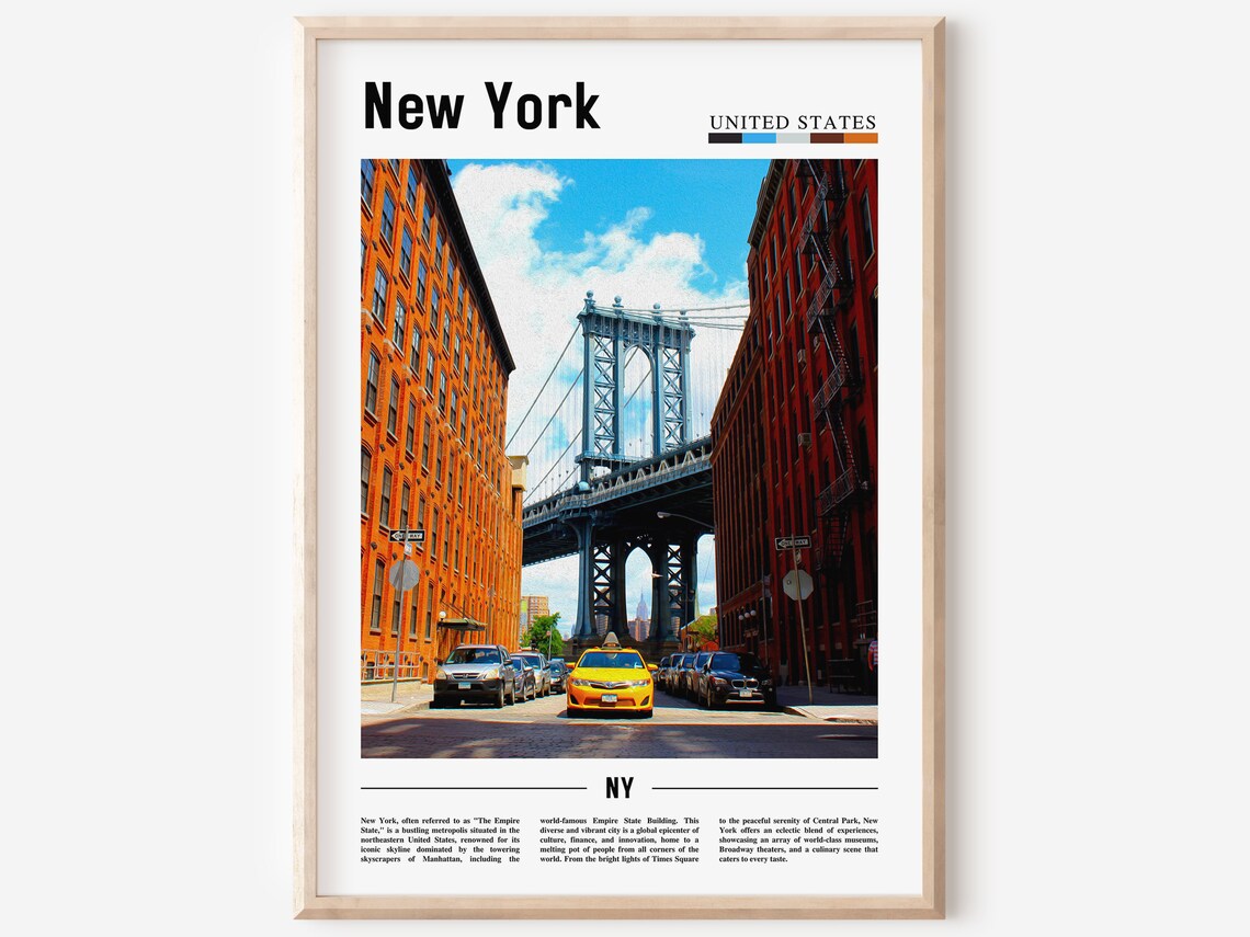New York Manhattan Bridge Taxi Street Brooklyn Photo Art Poster