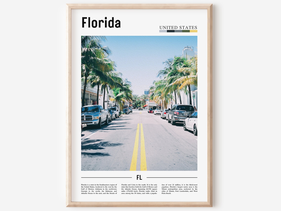 Florida Palm Tropical City Street Sunny Day Scene Photo Poster