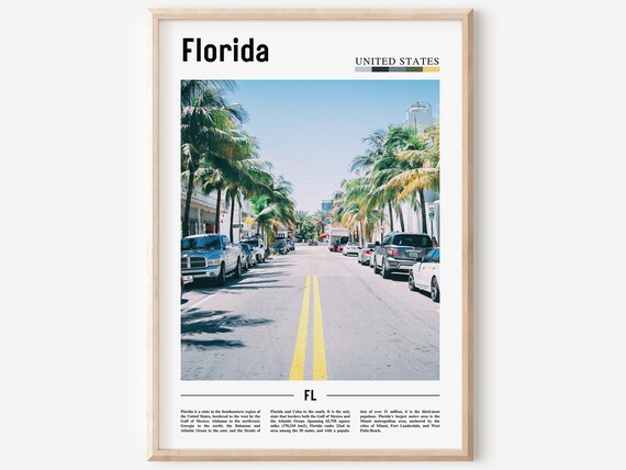 Florida Palm Tropical City Street Sunny Day Scene Photo Poster