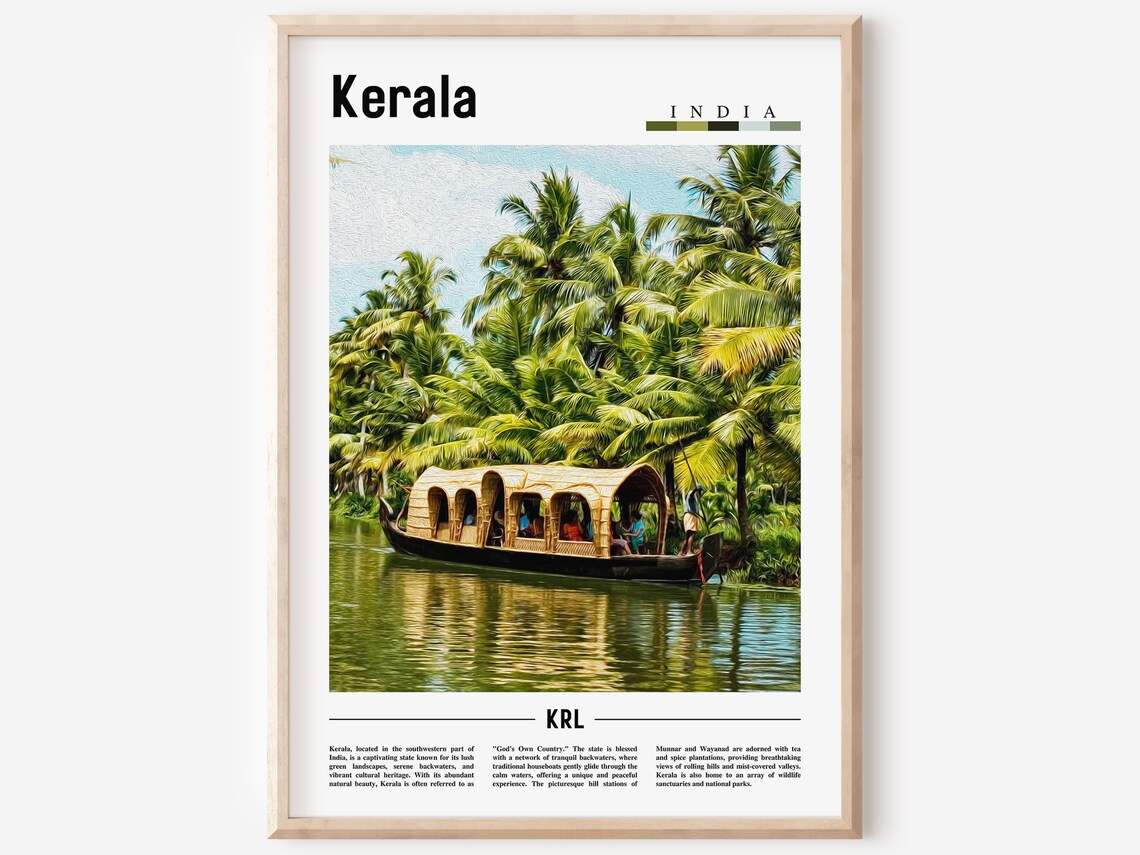 Kerala Minimal Travel Poster, Asia Wall Art Print