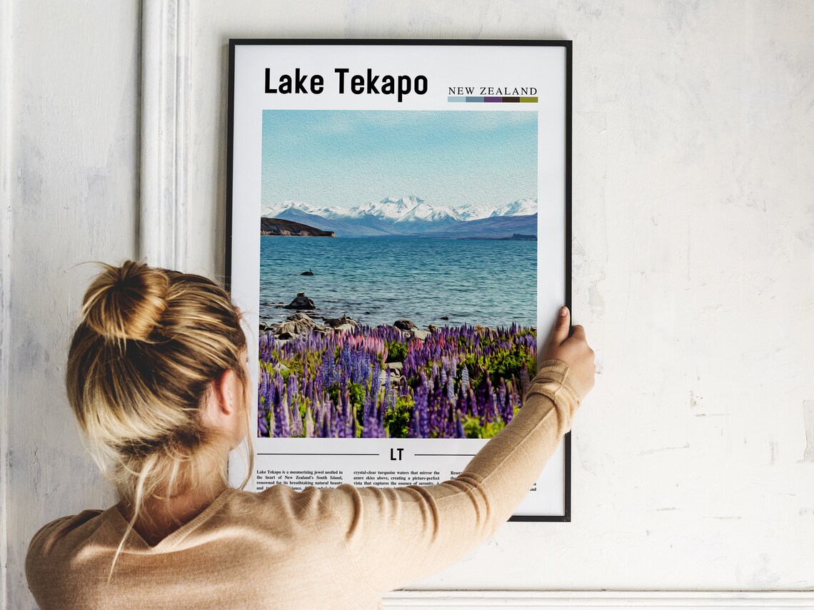 Lake Tekapo Poster Lake Tekapo Print Lake Tekapo Wall Art Minimal Travel Print Travel Destination Oil Painting Poster - Image 2