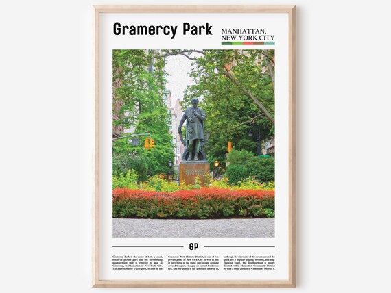 Gramercy Park Manhattan Edwin Booth Statue Garden Travel Poster