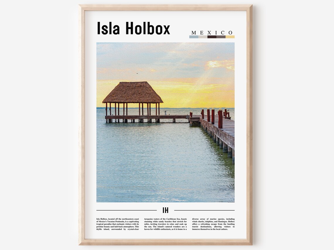 Isla Holbox Mexico Sunset Pier Palapa Caribbean Beach Travel Poster