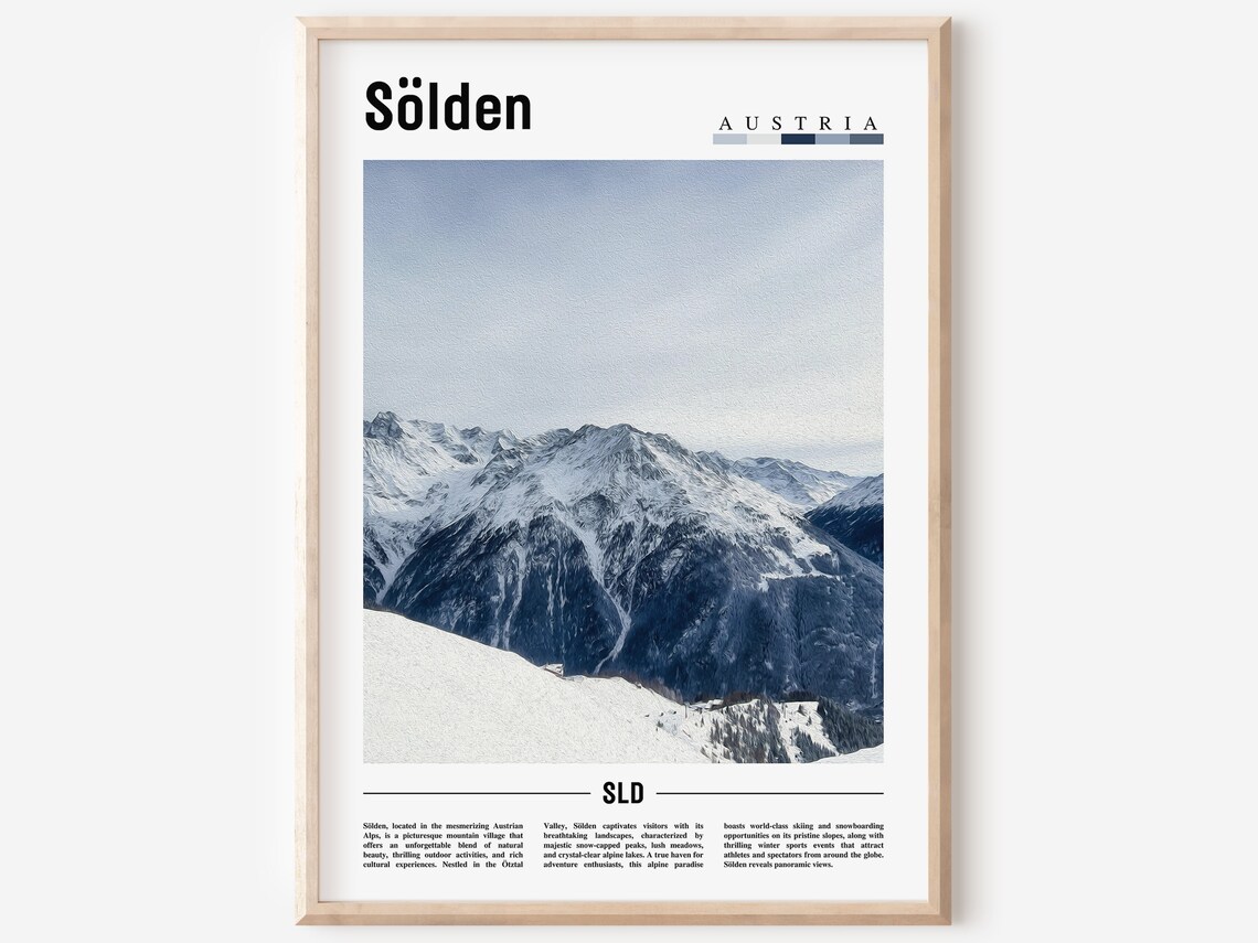 Sölden Austria Snowy Mountain Peaks Photo Travel Poster With Text