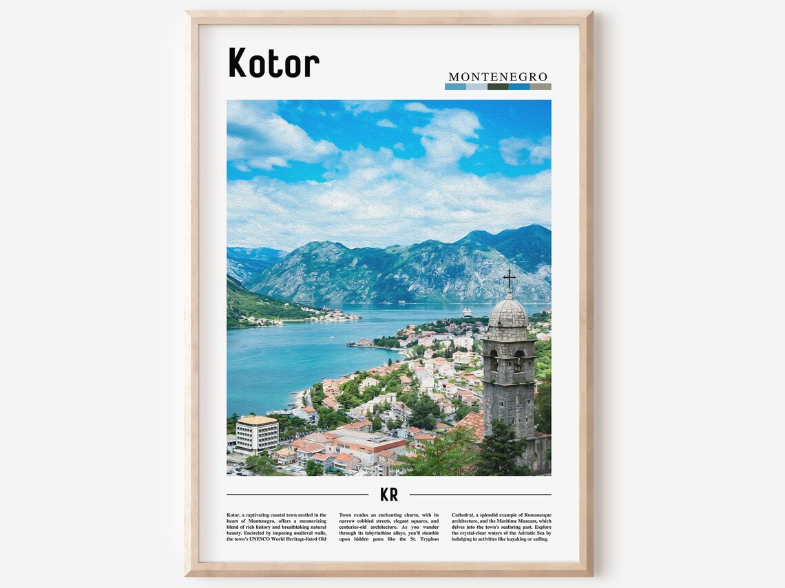 Kotor Montenegro Coastal Bay Old Town Panoramic Photo Poster