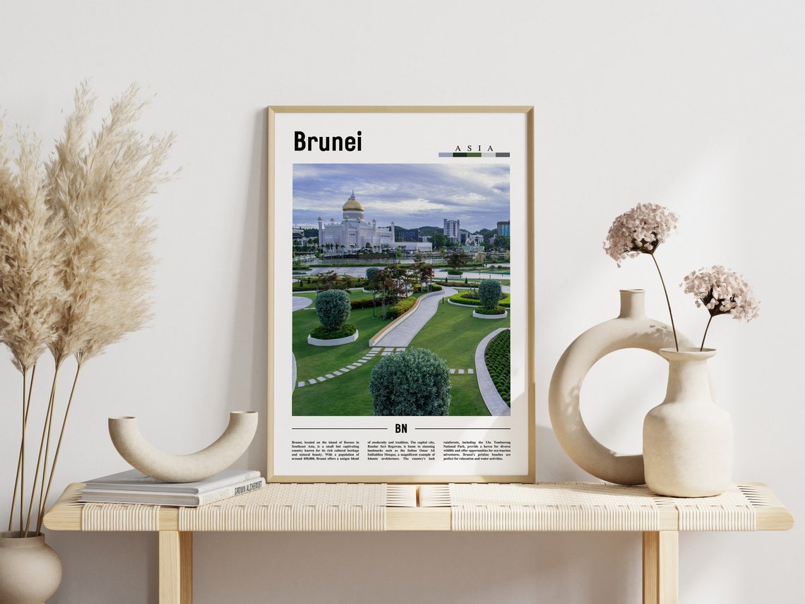 Brunei Golden Dome Mosque and Gardens Travel Poster Southeast Asia - Image 3