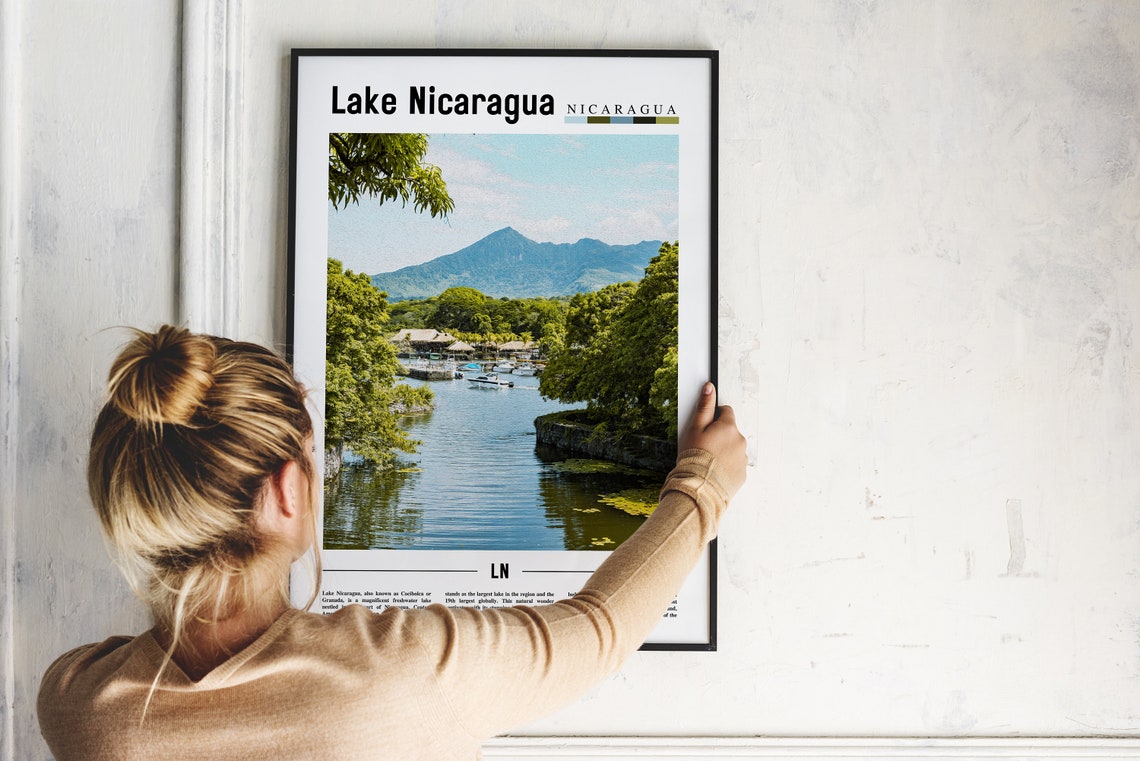 Lake Nicaragua Poster Lake Nicaragua Print Lake Nicaragua Wall Art Minimal Travel Print Travel Destination Oil Painting Poster - Image 2