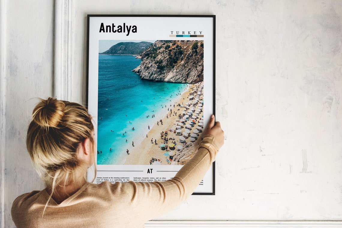 Antalya Turkey Turquoise Beach Cove Aerial View Travel Poster - Image 2