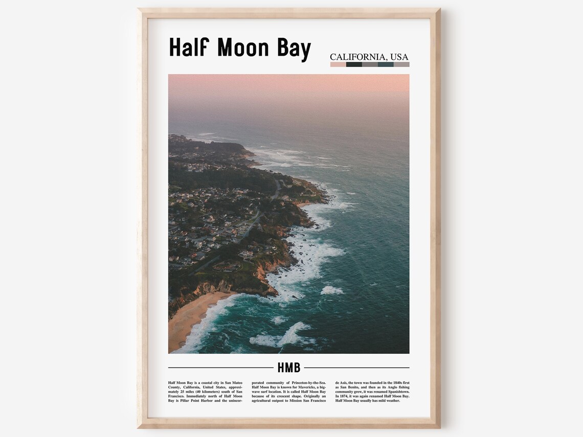 Half Moon Bay California Coastal Cliffs Aerial Minimal Travel Poster
