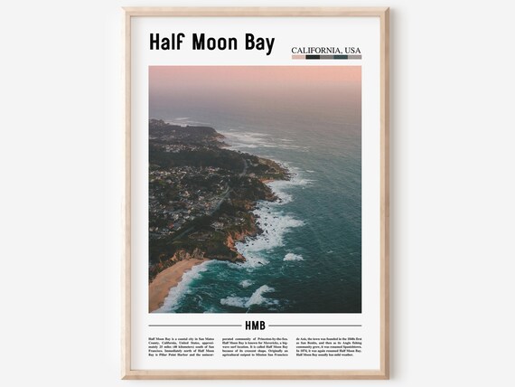 Half Moon Bay California Coastal Cliffs Aerial Minimal Travel Poster