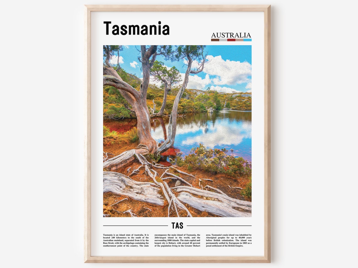 Tasmania Australia Alpine Lake Snow Gum Trees Nature Photo Poster