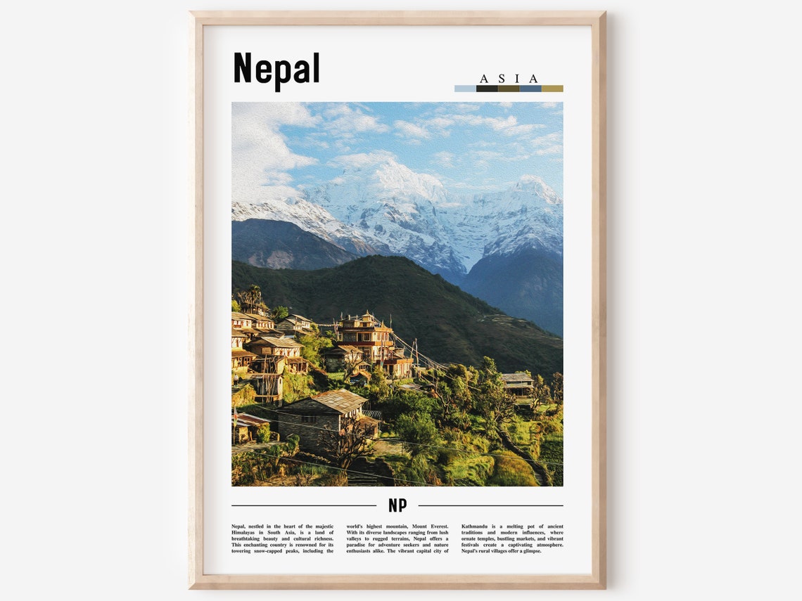 Nepal Asia Himalayan Village Snow Capped Mountain Travel Poster