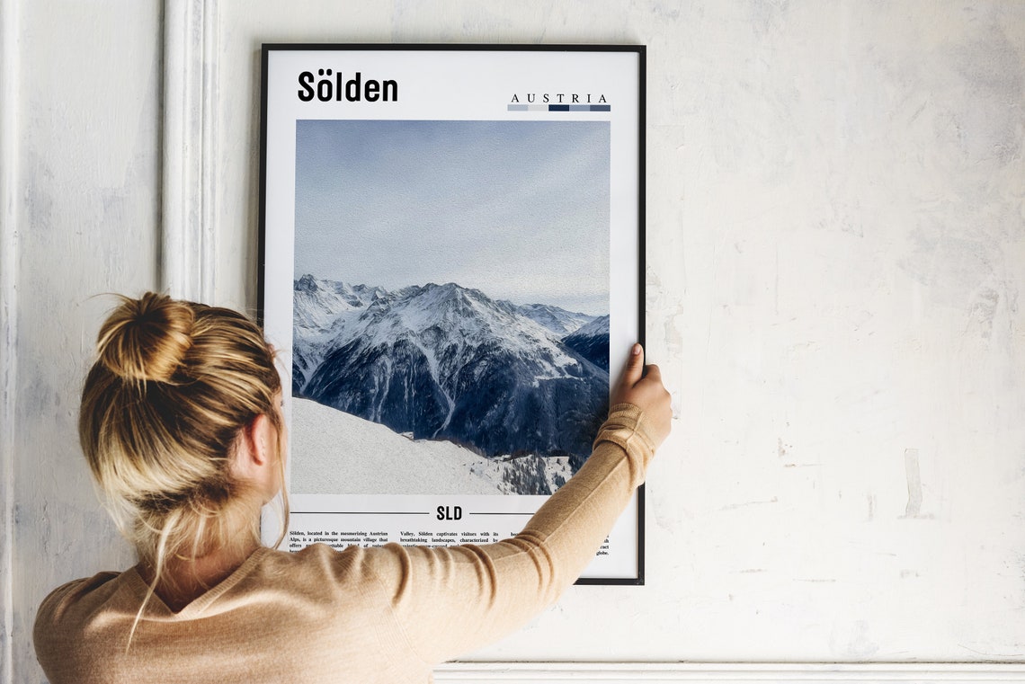 Sölden Austria Snowy Mountain Peaks Photo Travel Poster With Text - Image 2