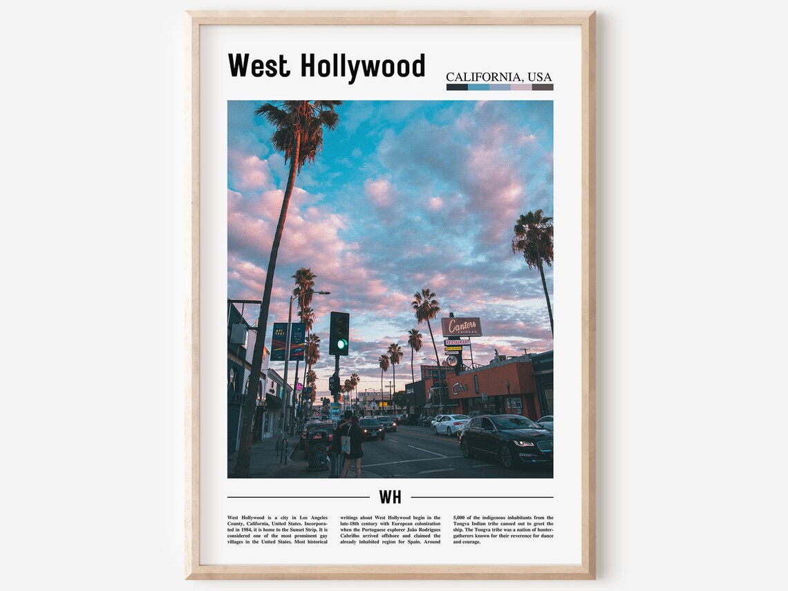 West Hollywood Print West Hollywood Poster West Hollywood Wall Art Minimal Travel Print Minimal Poster Destination Oil Painting Poster