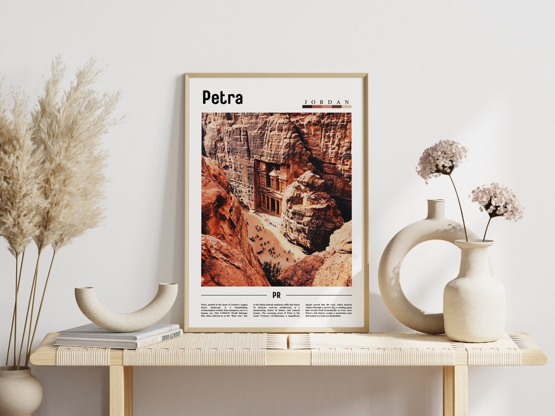 Petra Jordan Treasury Ancient Rose Red Rock City Travel Poster - Image 3