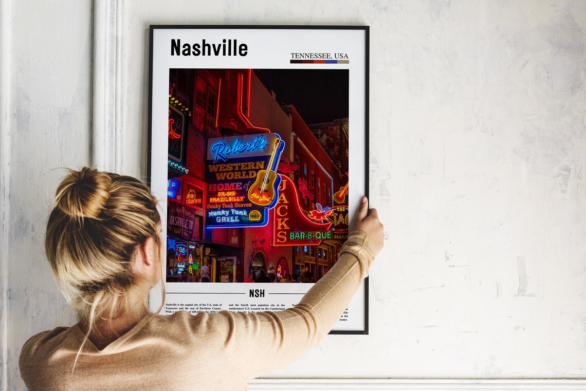 Nashville Broadway Neon Signs At Night Music City Travel Art Poster - Image 2