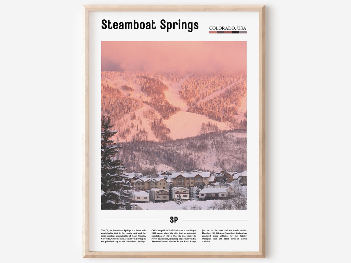 Steamboat Springs Colorado Ski Poster Pink Alpenglow Mountain Slopes