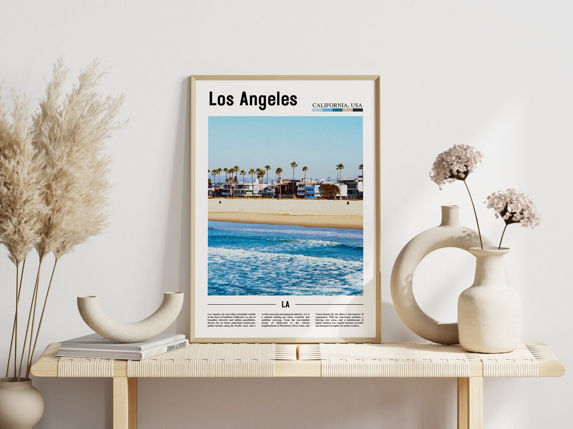 Los Angeles California Sunny Palm Lined Beach Ocean Travel Poster - Image 3