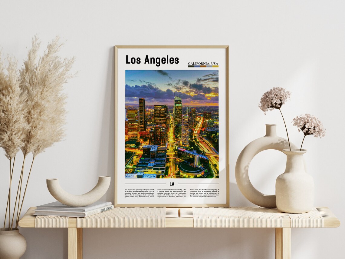 Los Angeles California USA Downtown Night Skyline Travel Poster - Image 3