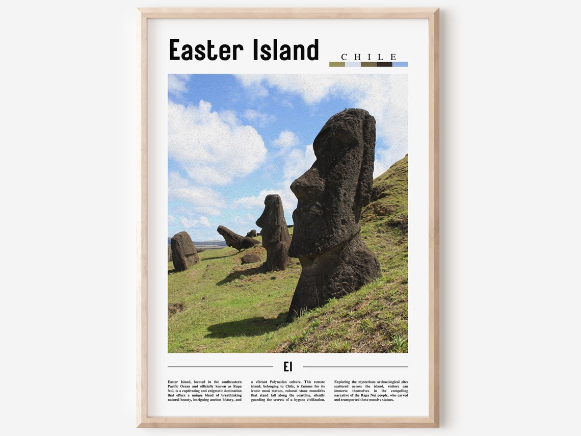 Easter Island Chile Moai Stone Statues Travel Landmark Poster