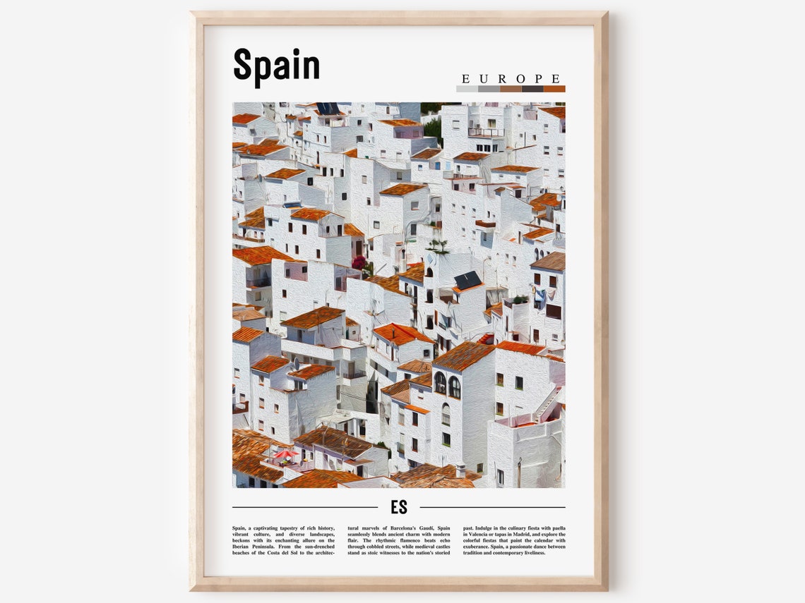 Spain White Village Andalusia Terracotta Rooftops Sunlit Travel Poster