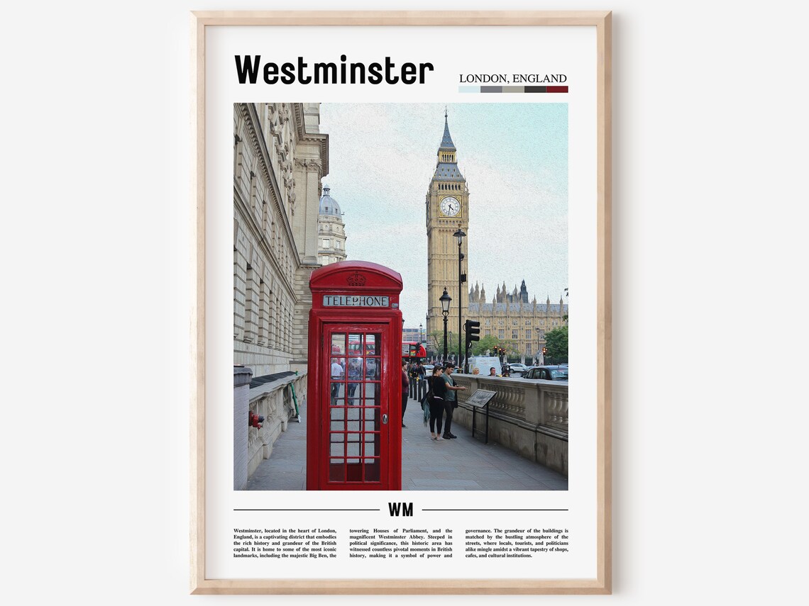 Westminster London England Red Telephone Box Travel Photo Poster