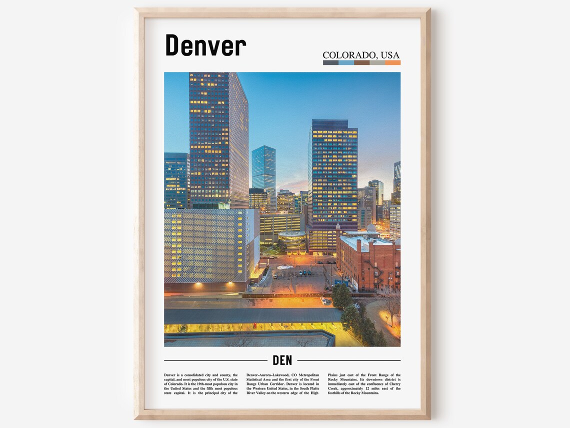 Denver Colorado Downtown Skyline At Dusk City Travel Art Poster