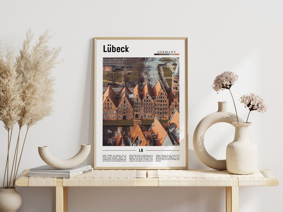 Lubeck Germany Old Brick Warehouses Aerial Hanseatic City Travel Poster - Image 3