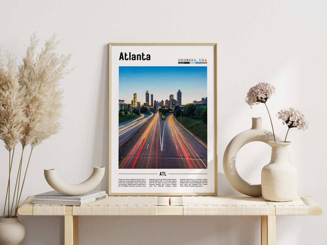 Atlanta Poster Atlanta Print Atlanta Wall Art Minimal Travel Print Travel Destination Oil Painting Poster - Image 3