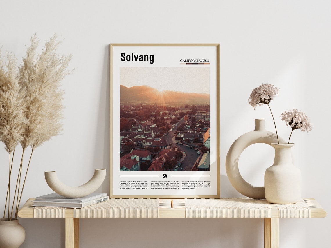 Solvang Print Solvang Poster Solvang Wall Art Minimal Travel Print Minimal City Poster Travel Destination Print Oil Painting Poster - Image 3