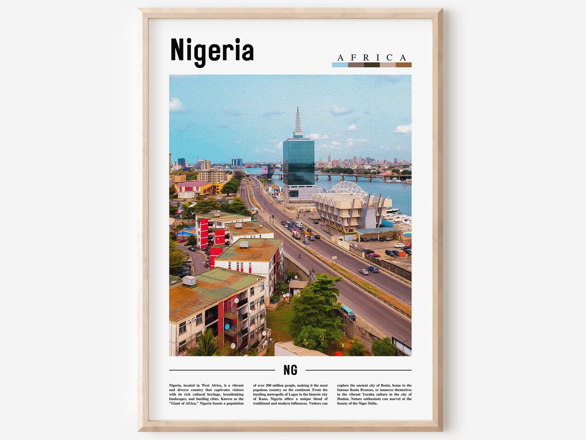Nigeria Africa Lagos Skyline Cityscape Minimalist Travel Poster
