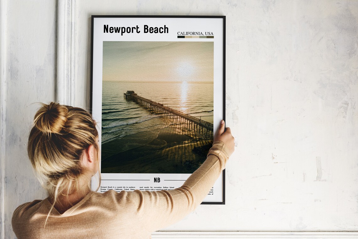 Newport Beach California Pier Sunset Ocean Coastal Travel Poster - Image 2