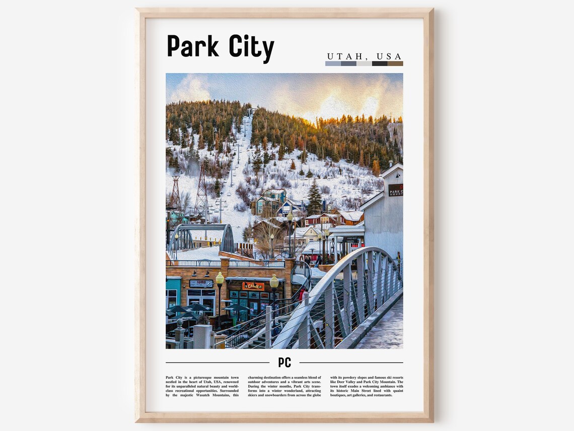 Park City Utah Snowy Ski Town Mountain Travel Photography Poster