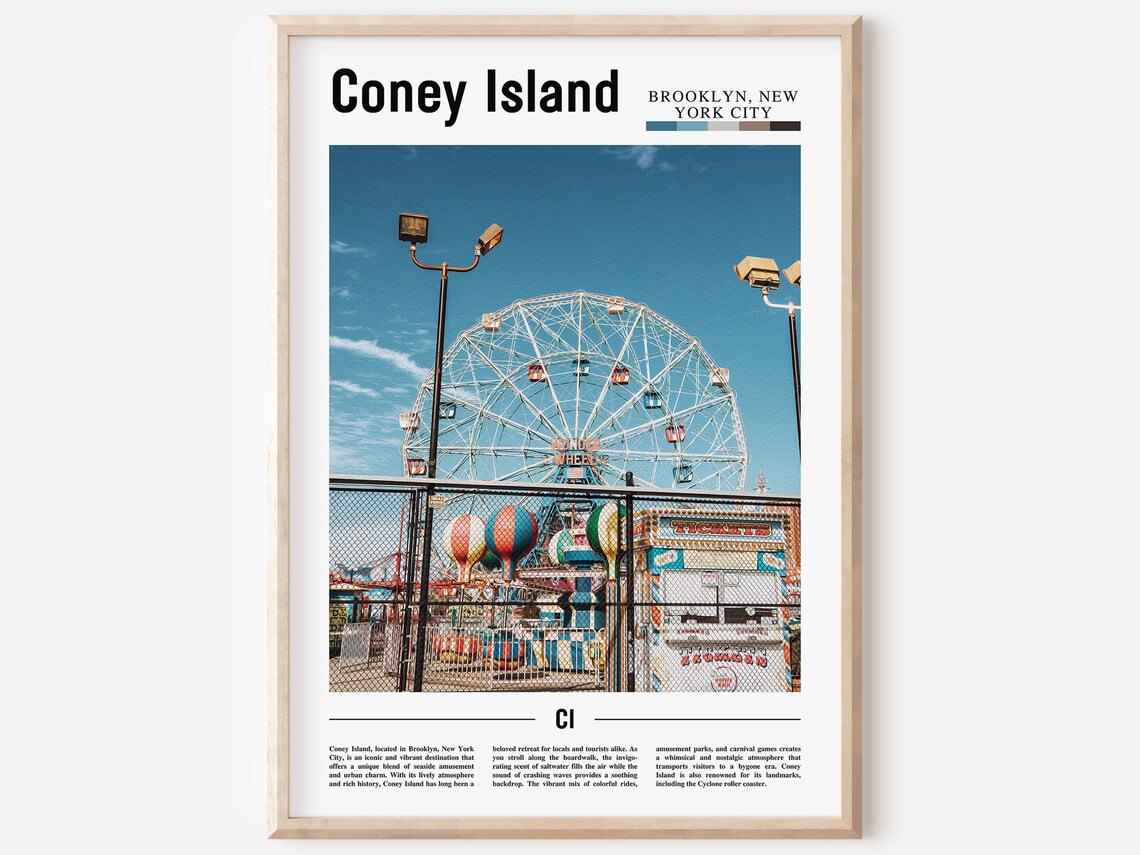 Coney Island Brooklyn Wonder Wheel Ferris Photo Travel Poster