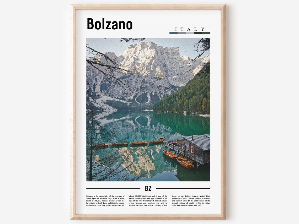 Bolzano Italy Alpine Lake Boats Mountain Reflection Poster Photo