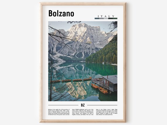 Bolzano Italy Alpine Lake Boats Mountain Reflection Poster Photo