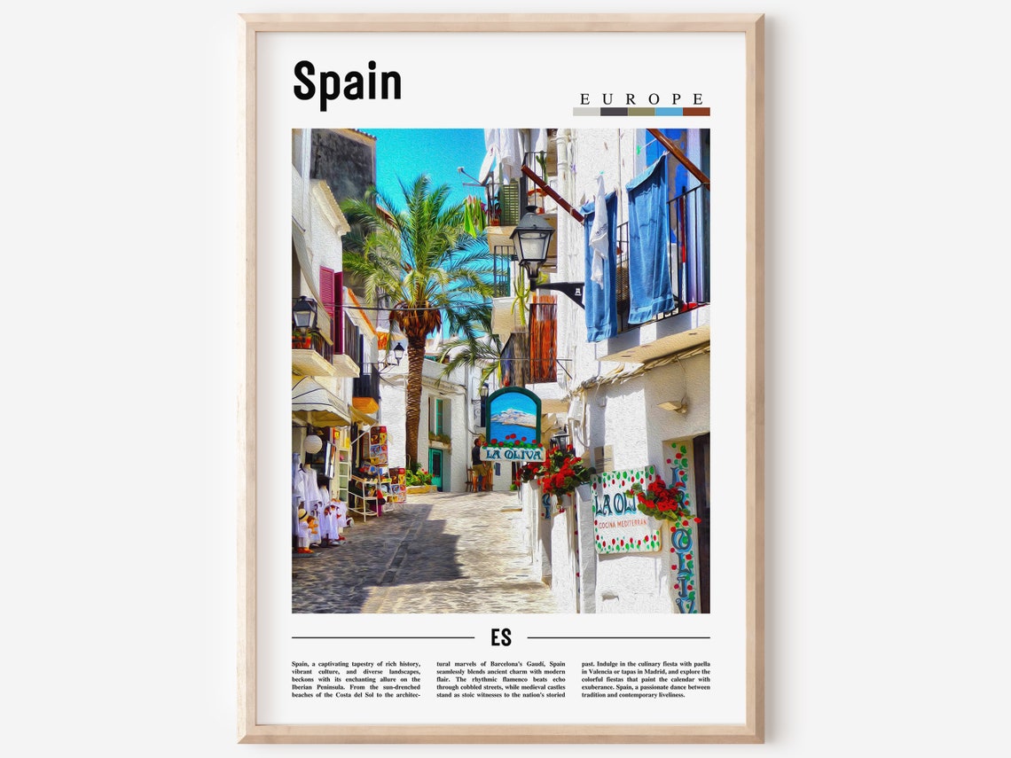 Spain Europe Whitewashed Old Town Street Mediterranean Travel Poster