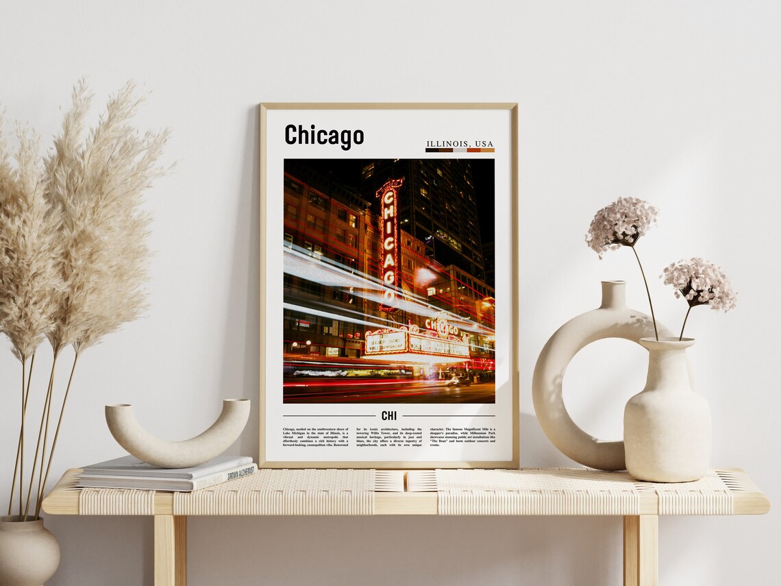 Chicago Illinois USA Theatre Marquee Night Lights Poster CHI Travel - Image 3