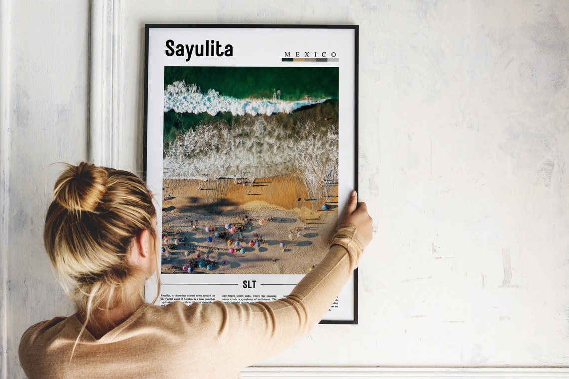 Sayulita Mexico Aerial Beach Waves Umbrellas Poster SLT Surf Art - Image 2