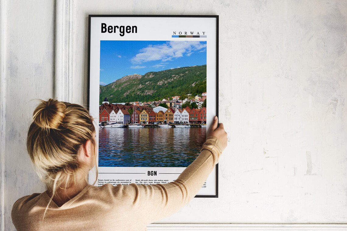 Bergen Norway Historic Harbor Colorful Wooden Houses Travel Poster - Image 2
