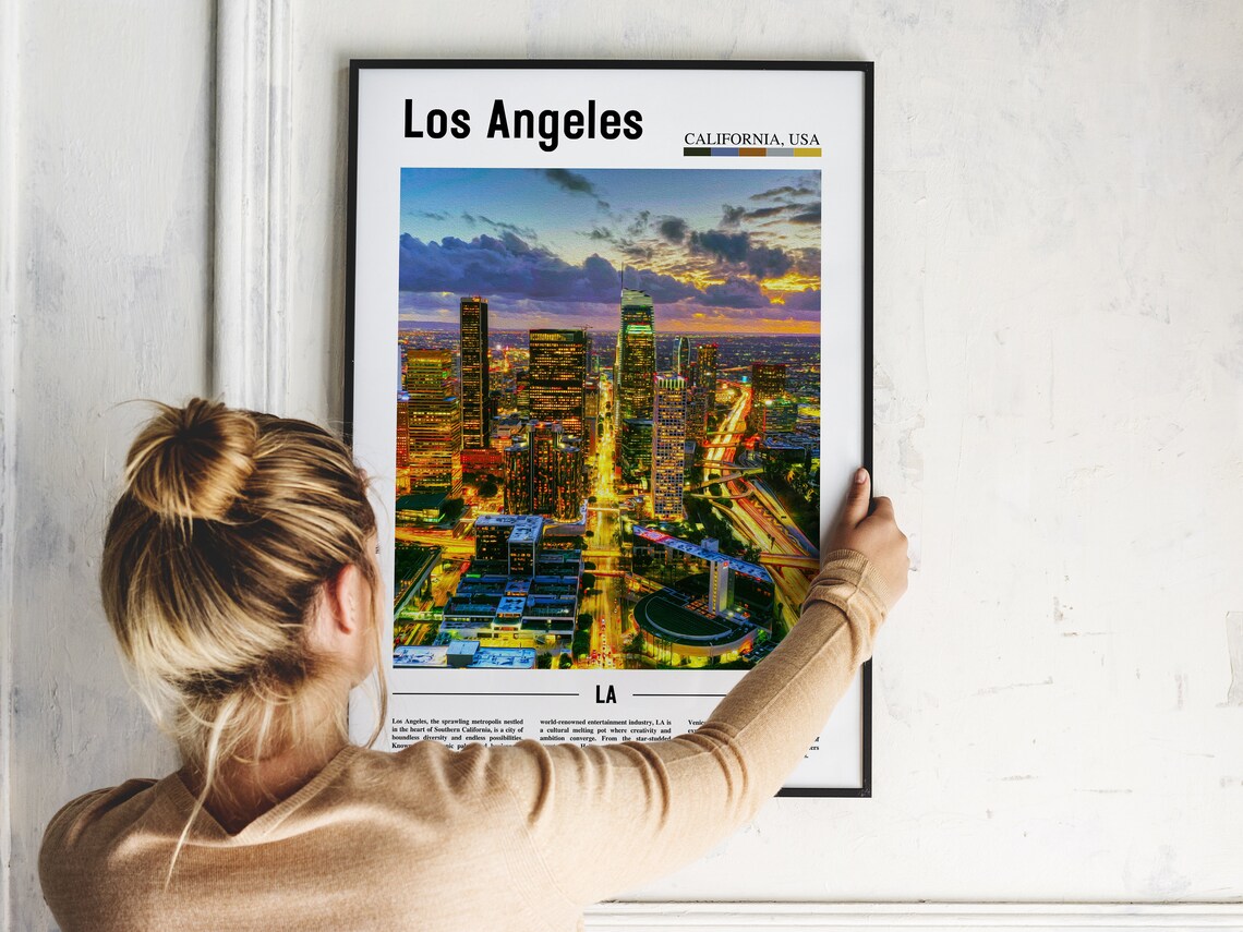 Los Angeles California USA Downtown Night Skyline Travel Poster - Image 2
