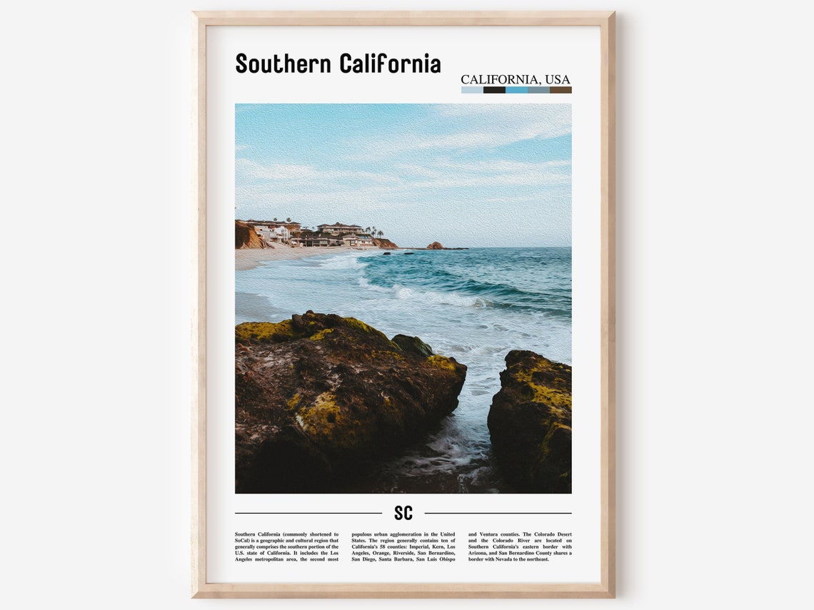 Southern California Poster Southern California Print Southern California Wall Art Minimal Travel Print Oil Painting Poster