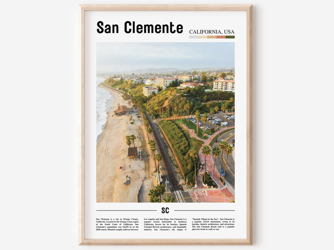 San Clemente Print San Clemente Poster San Clemente Wall Art Oil Painting Poster City Print City Artwork Travel Artwork Travel Wall Art