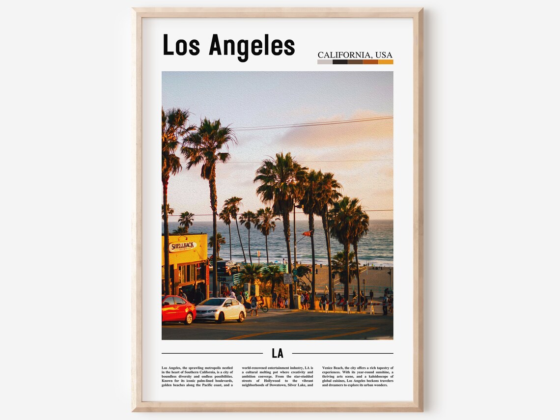 Los Angeles Sunset Beach Palm Trees Minimal Travel Photo Poster