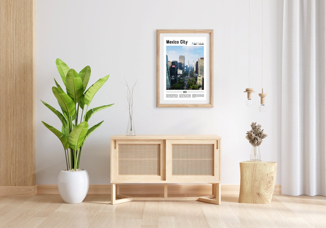 Mexico City Skyline Tree Lined Paseo Avenue Urban Travel Poster - Image 2