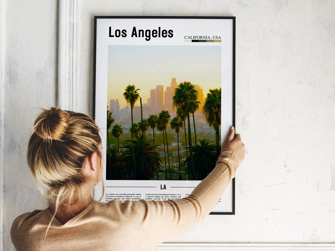Los Angeles California USA Palm Trees Sunset Skyline Photo Poster - Image 2
