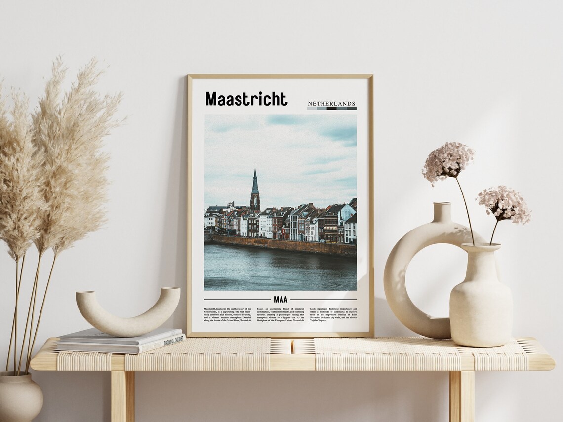 Maastricht Netherlands Riverside Old Town Church Spire Travel Poster - Image 3