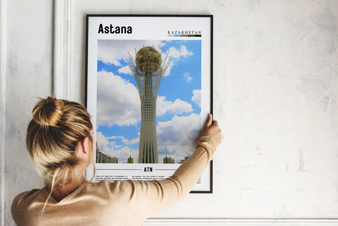 Astana Kazakhstan Bayterek Tower Futuristic Skyline Travel Poster - Image 2