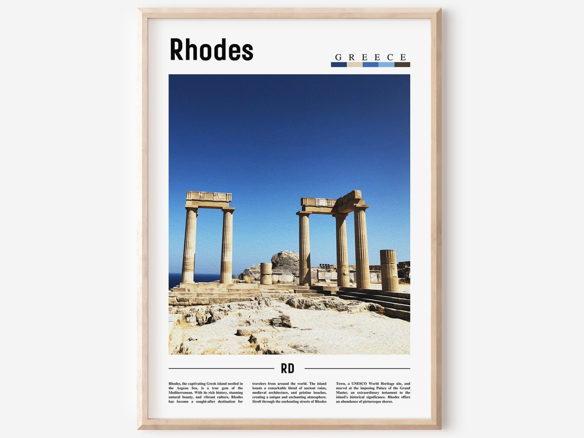 Rhodes Greece Ancient Temple Columns Aegean Sea Travel Poster